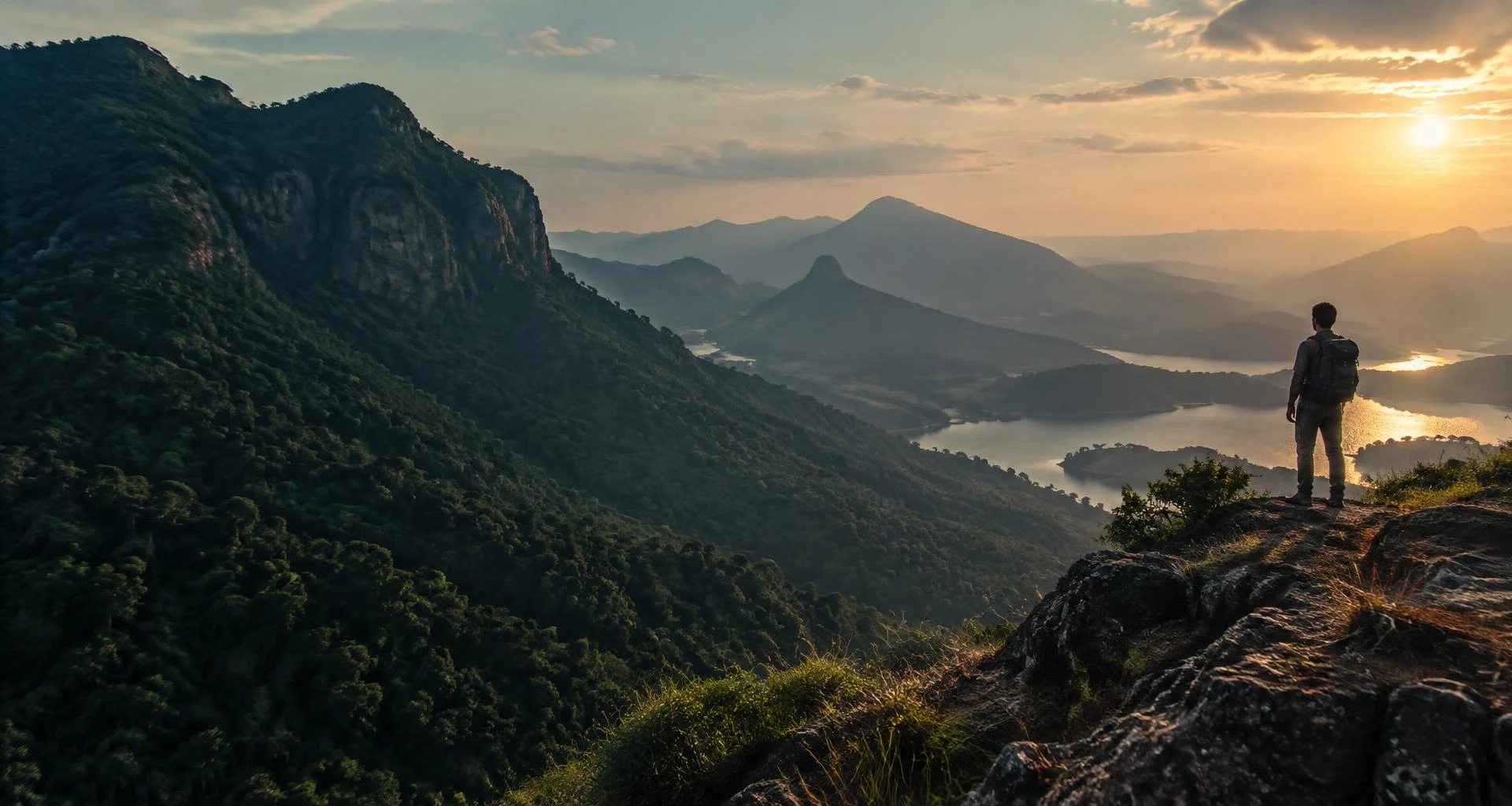 Cinematic mountain landscape with warm highlights and cool shadows